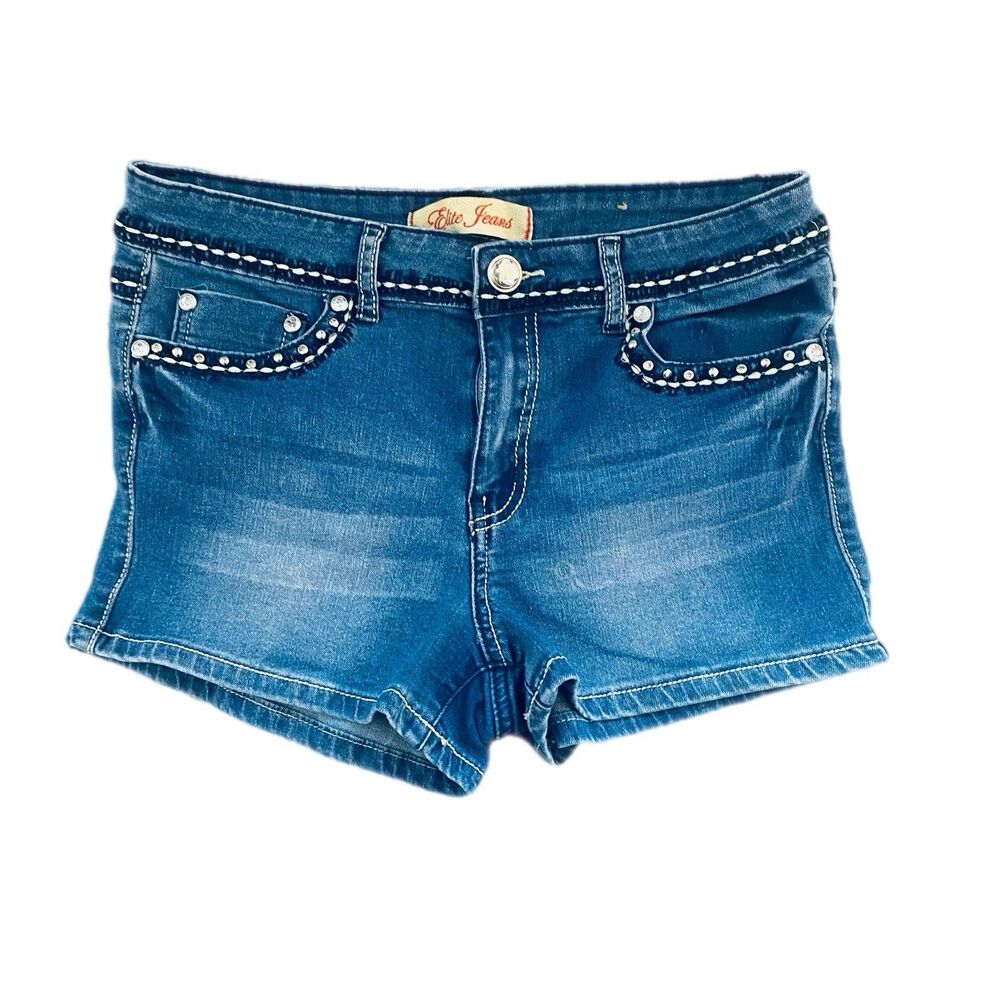 Rhinestone Y2K Denim Booty Shorts Elite Jeans Size 7/28